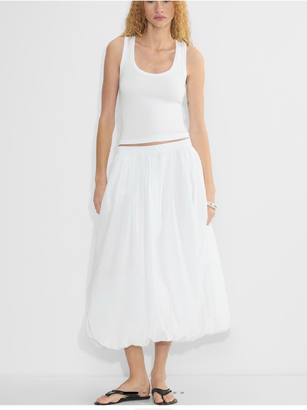White Midi Bubble Skirt with Elastic Waist
